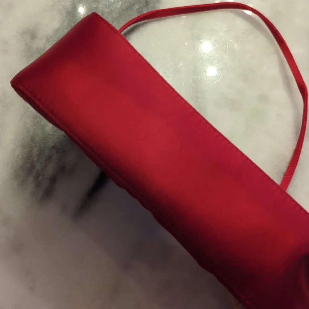 Vintage Valerie Stevens red satin Evening Bag With Jeweled Hardware - Picture 6 of 13